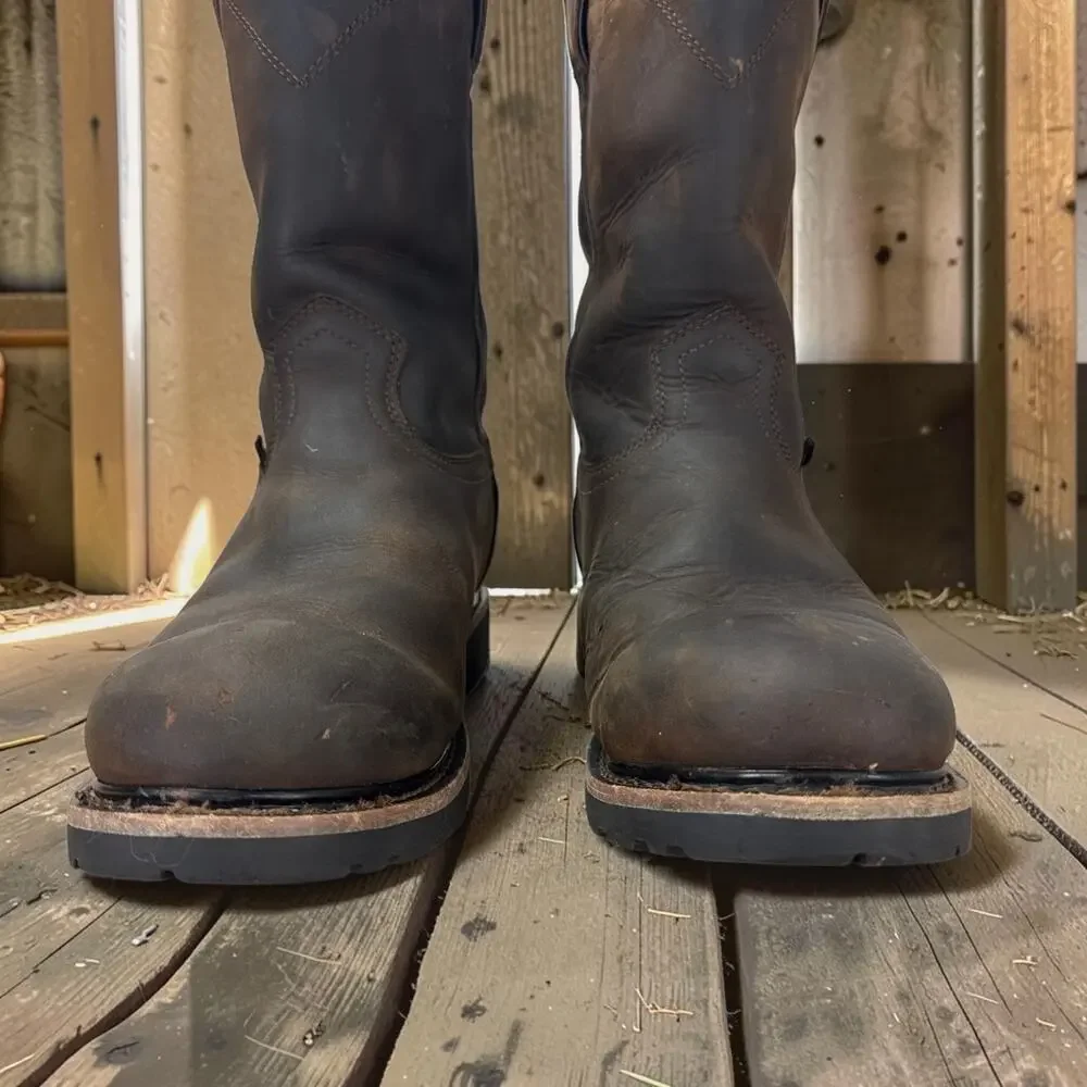 Justin Work Boots Mens 10.5 D Brown Leather Waterproof Western SE4960 Pull On EH